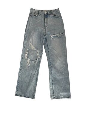 Garage Distressed Wide Leg Jeans in Light Blue